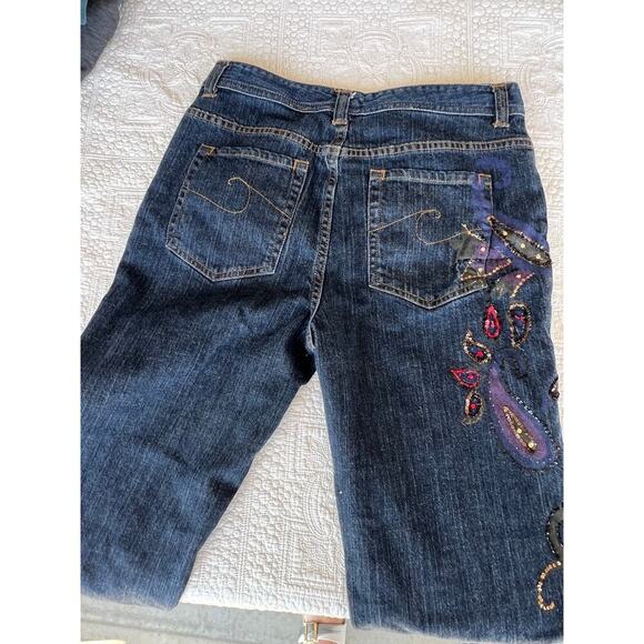 Chico's 1  (S-8) woman's denim jeans with painting and sequin embellishments. - Picture 9 of 9